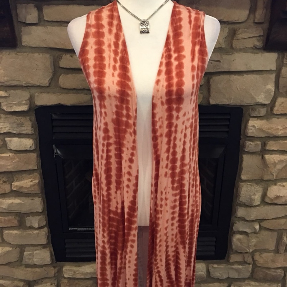 LULAROE-XS Joy Rust Tie Dye Vest Duster Cardigan
